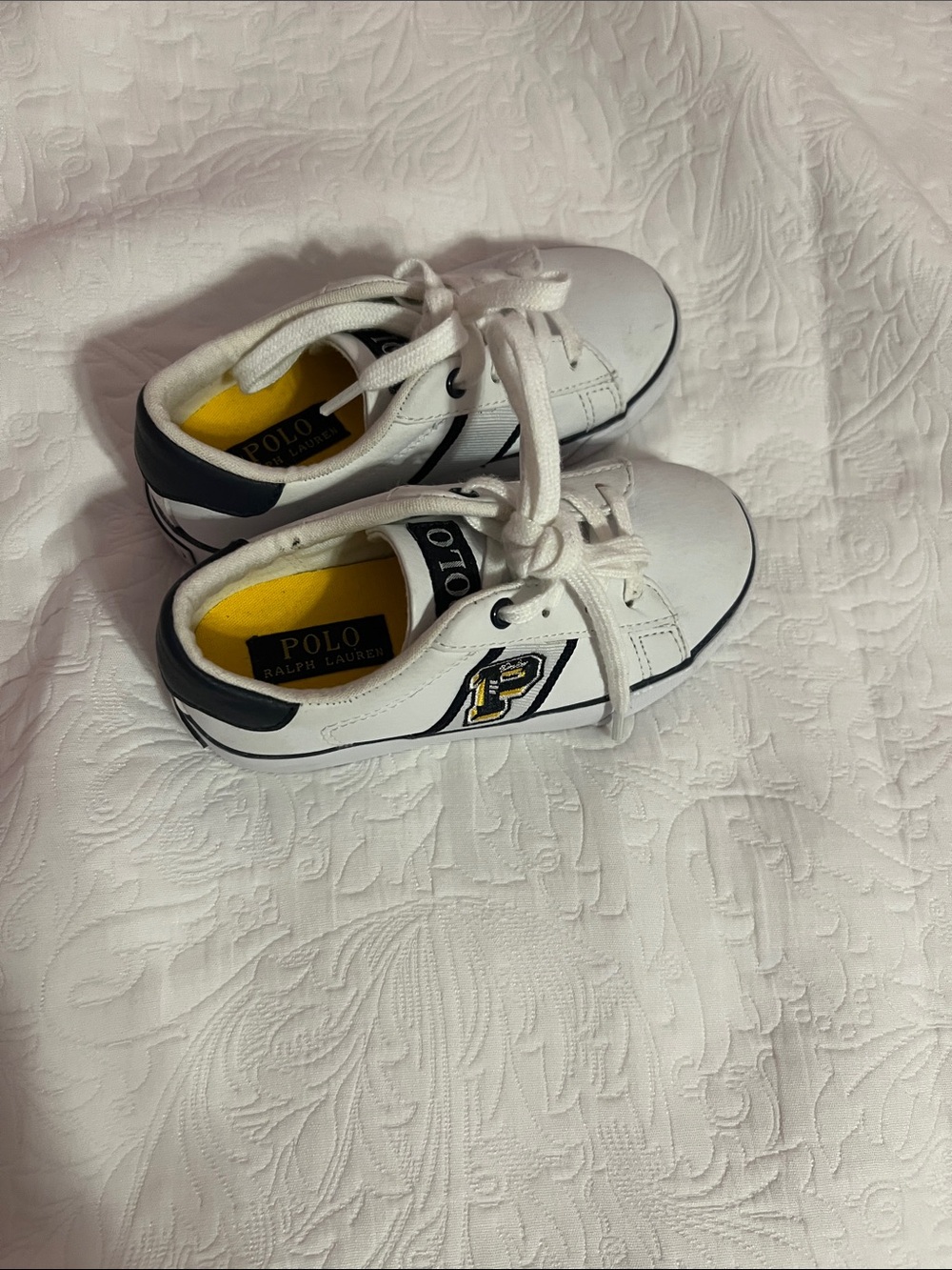 Polo by Ralph Lauren White Sneakers with Navy and Yellow Accents